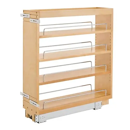 Rev-A-Shelf Maple Pullout Organizer for Full Height Base Cabinets, Full Extension Slides & Adjustable Shelves, Min Opening Width of 7", 448-BC-6C